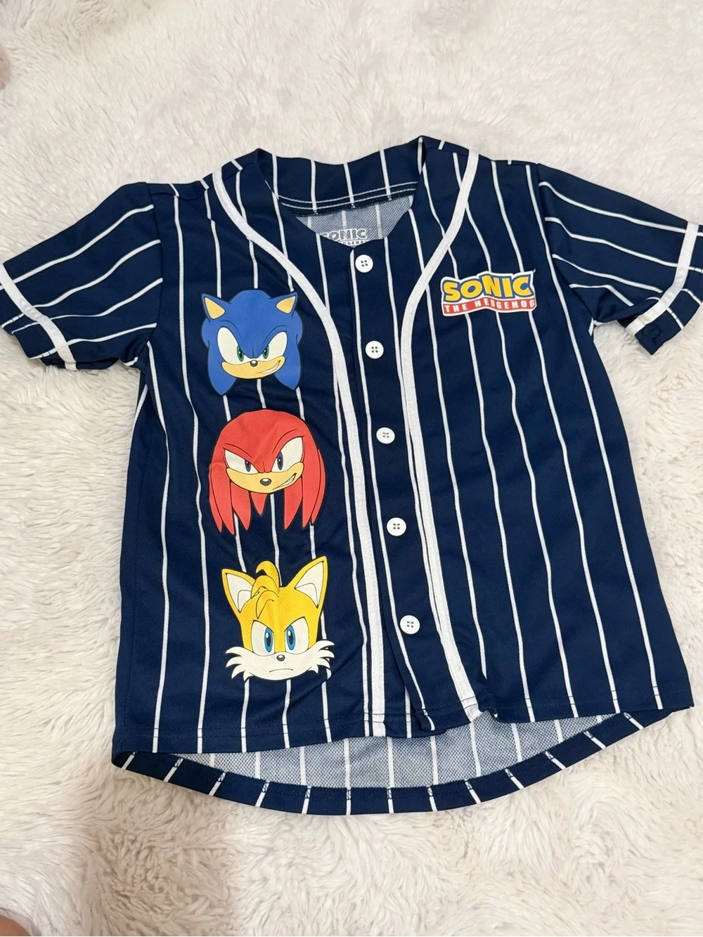 Sonic The Hedgehog Navy Pinstripe Kids Baseball Tee